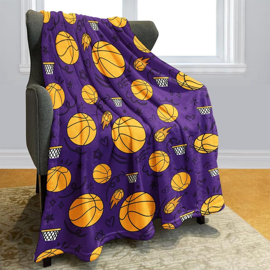Purple Basketball Series Printed Blanket for Sofa Bed Travel Camping Living Room Office Conditioning Blanket