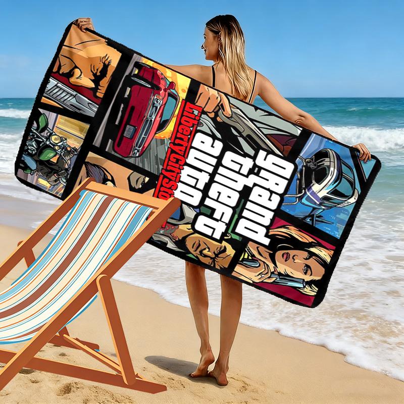 Grand Theft Auto V: L'avventura attende telo da spiaggia Telo da spiaggia per foto vacanze Campeggio all'aperto Asciugamano per piscina all'aperto Asciugamano da bagno ad asciugatura rapida nuoto