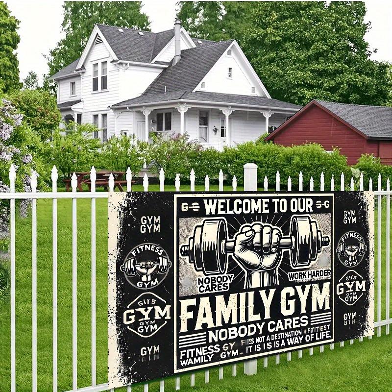 2D flat design single-piece installation home gym welcome background suitable for home workouts and birthdays