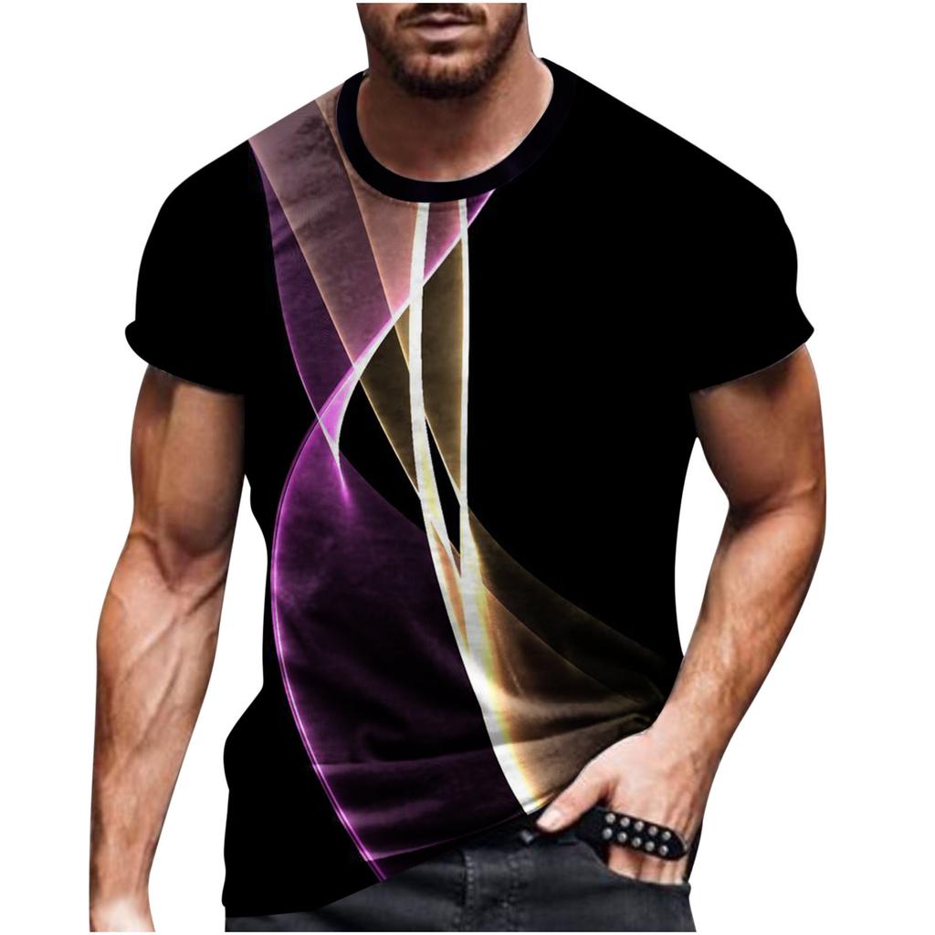 Summer Round Neck 3D Line Print Top Fashionable Casual Short Sleeved Men's T-shirts