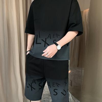 2-teiliges stylisches Sommer-Outfit-Set mit Farbverlauf für Herren, Herren-Set mit kurzärmeligem T-Shirt und Shorts mit Tasche