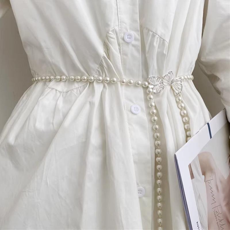 

Жемчужный пояс-цепочка для женщин, бусины, бабочка, цветок, поясной ремень, украшение для женского платья, тонкий пояс