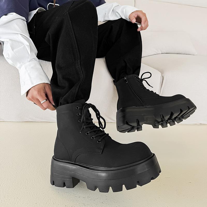 2025 spring and summer new thick-soled heightening Martin boots men's trendy locomotive boots tooling boots British style short boots 7112-J