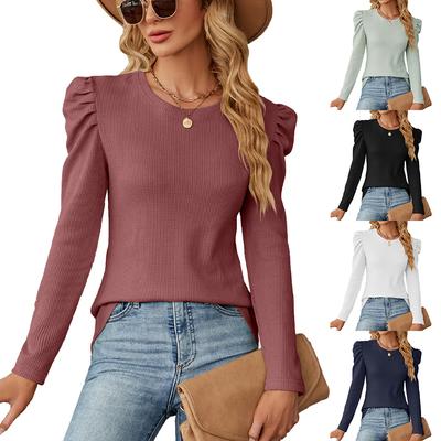 Slim Fit dámská plisovaná móda s dlouhým rukávem Top dámské Všestranné podzimní tričko s dlouhým rukávem