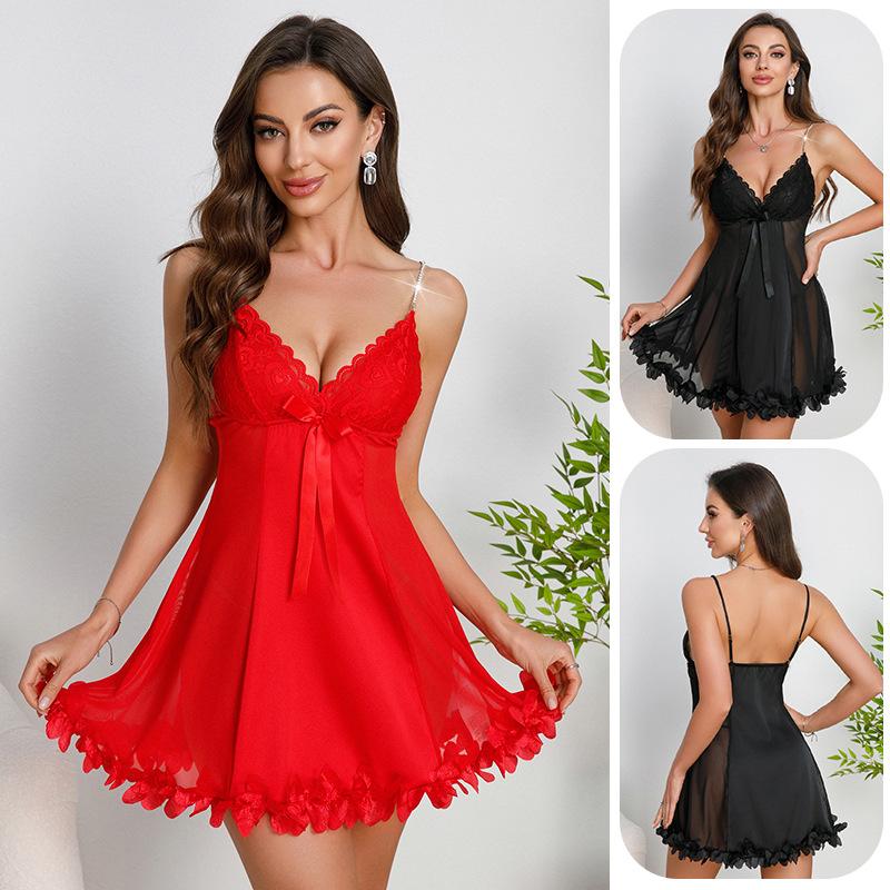 Sexy Lace Mesh Deep V Nightgown Sheer Multi-Color Private Women's Pajamas Loungewear 901 Seductive Versatile Sleepwear for Confident Women
