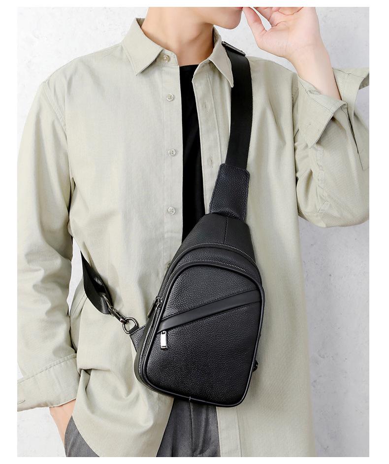 Men's Crossbody Chest Bag - Trendy Korean Style Cowhide Shoulder Bag