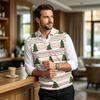 Herre Uld V-hals Strikket Sweater Vest, Juleprint Ærmeløs Pullover til Feriependling