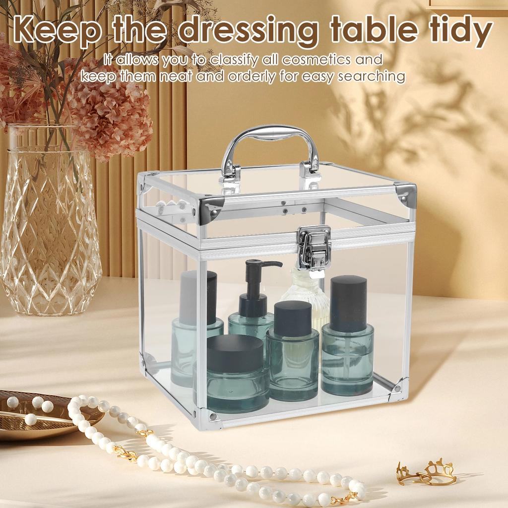 Toiletry Train Case Travel Makeup Tools Storage Organizer Crown Box Clear Cosmetic Case with Latches Handle Acrylic Display Case