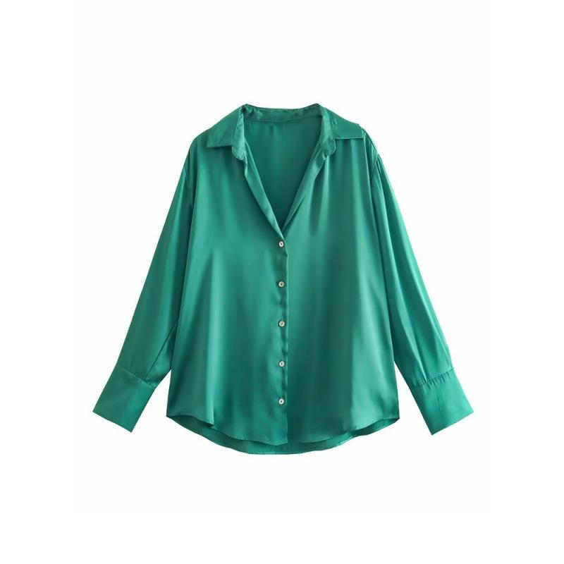 2025 Spring Women's European and American Style Satin Long-Sleeved Fashion Shirt