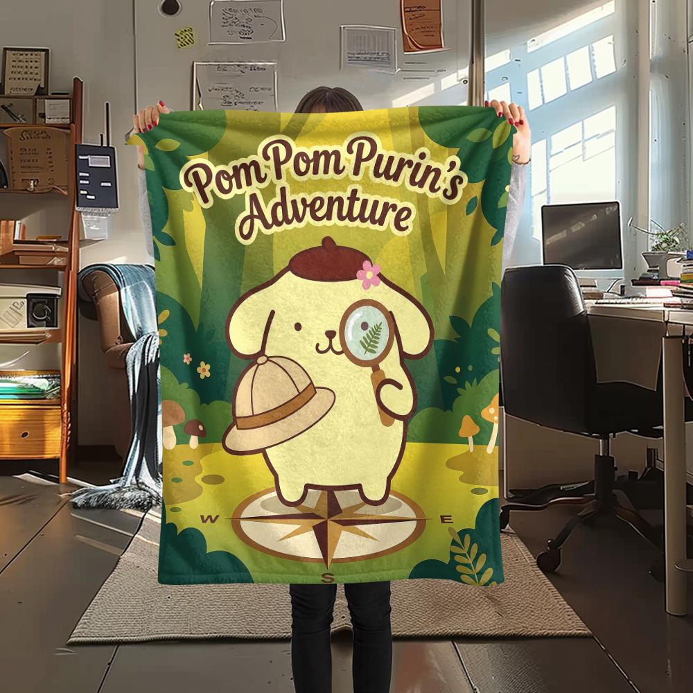 1PC Pompompurin Print Flannel Blanket, High quality All Seasons, Home Decor, Warmth and Comfort, Perfect for Christmas Gifts