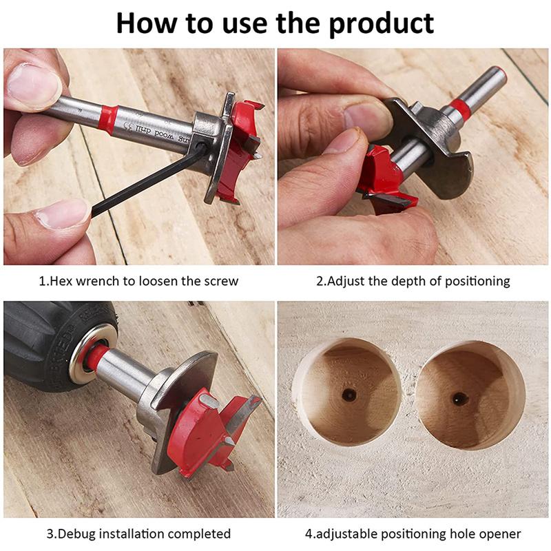 Woodworking Hole Opener Set Positioning Hard Alloy Flat Wing Drill Adjustable Hinge Hole Expander 15-35mm (with Wooden Box)