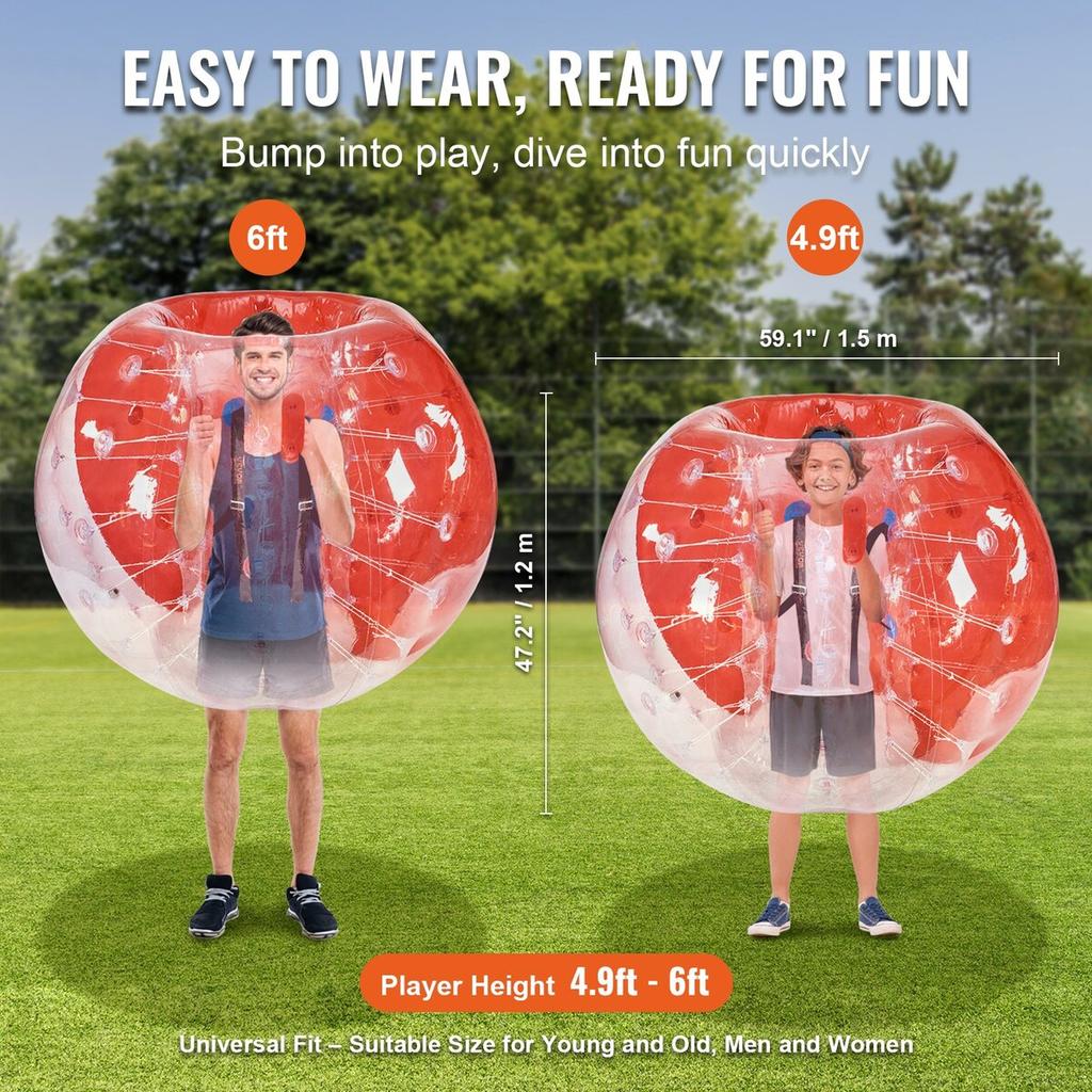 Inflatable Bumper Ball 1-Pack, 5FT/1.5M Body Sumo Zorb Balls for Teen & Adult, 0.8mm Thick PVC Human Hamster Bubble Balls for Outdoor Team Gaming