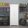 White 65" Metal Cleaning Tool Storage Cabinet with Locking Doors, Shelves, Hanging Rod & S-HooksW