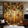 2 Piece HD Digital Curtains Printed Yellow Tie Christmas Drop Ball Latte Home Decoration Style Decorate Living Room Bedroom Wear