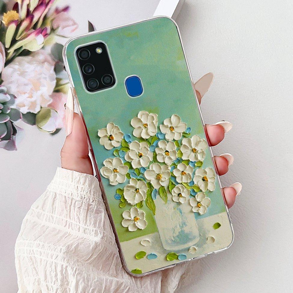 Clear For Samsung A21s SM-A217F SM-A217M Cover For Samsung Galaxy A21s Case Cute Luxury Butterfly Love Flowers Cool Painted