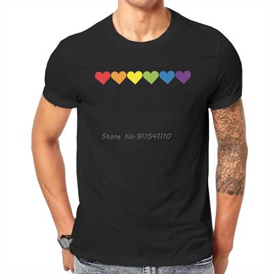 Rainbow Pride Hearts Essential Tshirt Top Graphic Men Classic Homme Summer Men's Clothes Cotton Harajuku T Shirt