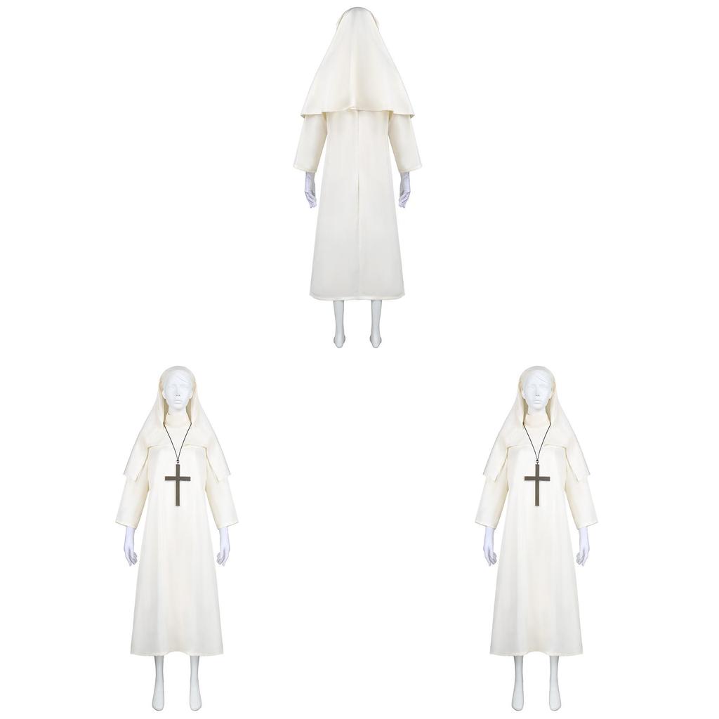 Costume da Suora Cosplay di Halloween in Tessuto Poliestere per Role Play Fantasy