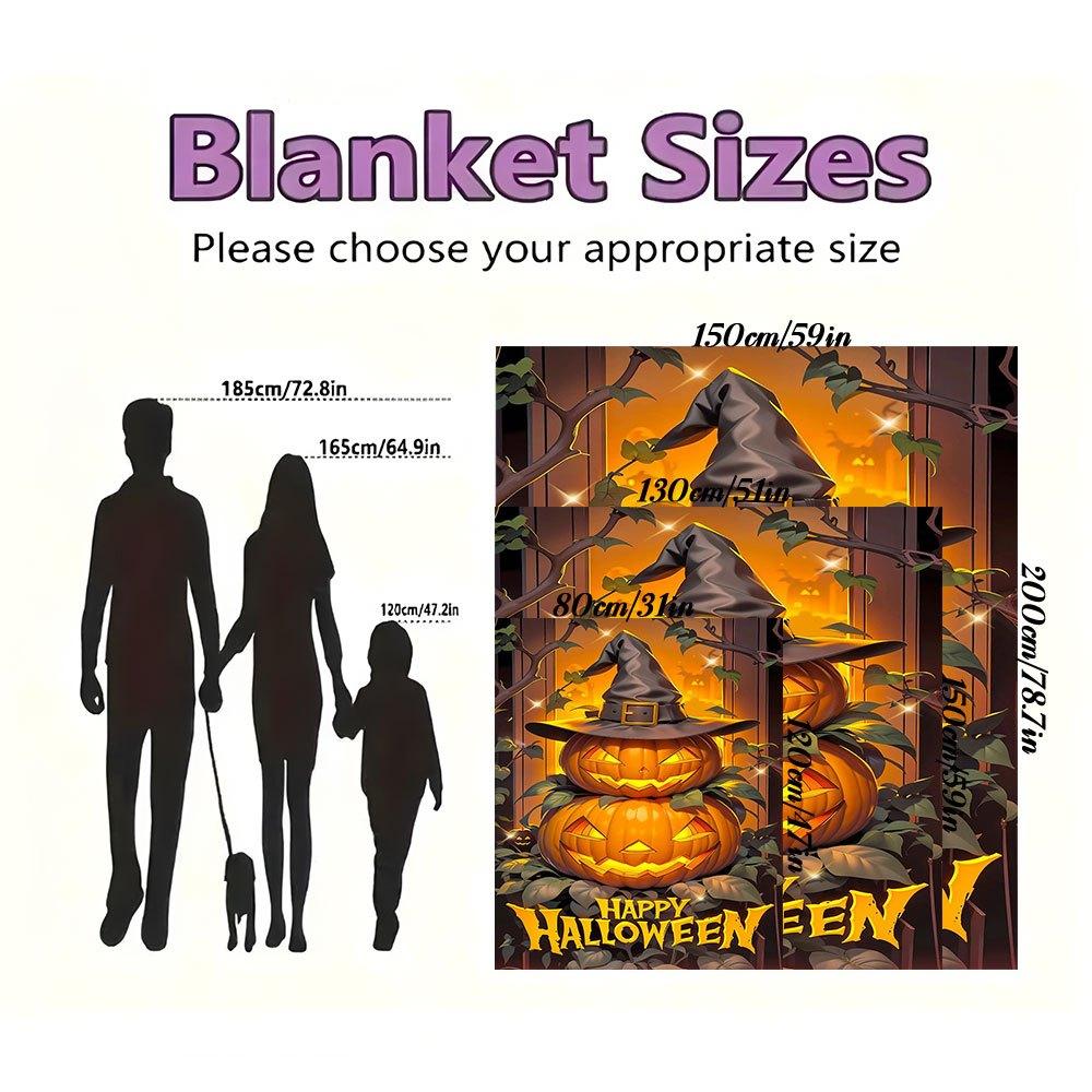 Halloween Jack-o'-lanterns with Witch Hats DecorationsBlanket Flannel Throw Blanket for Sofa, Bed, Travel, Camping, Office