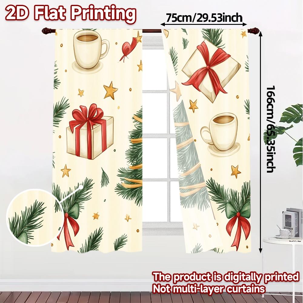 2pcs,Curtains Christmas Tree Mug Snowflakes Gifts Chic Curtain Chic Durable Polyester Curtains Holiday Perfect for Translucent