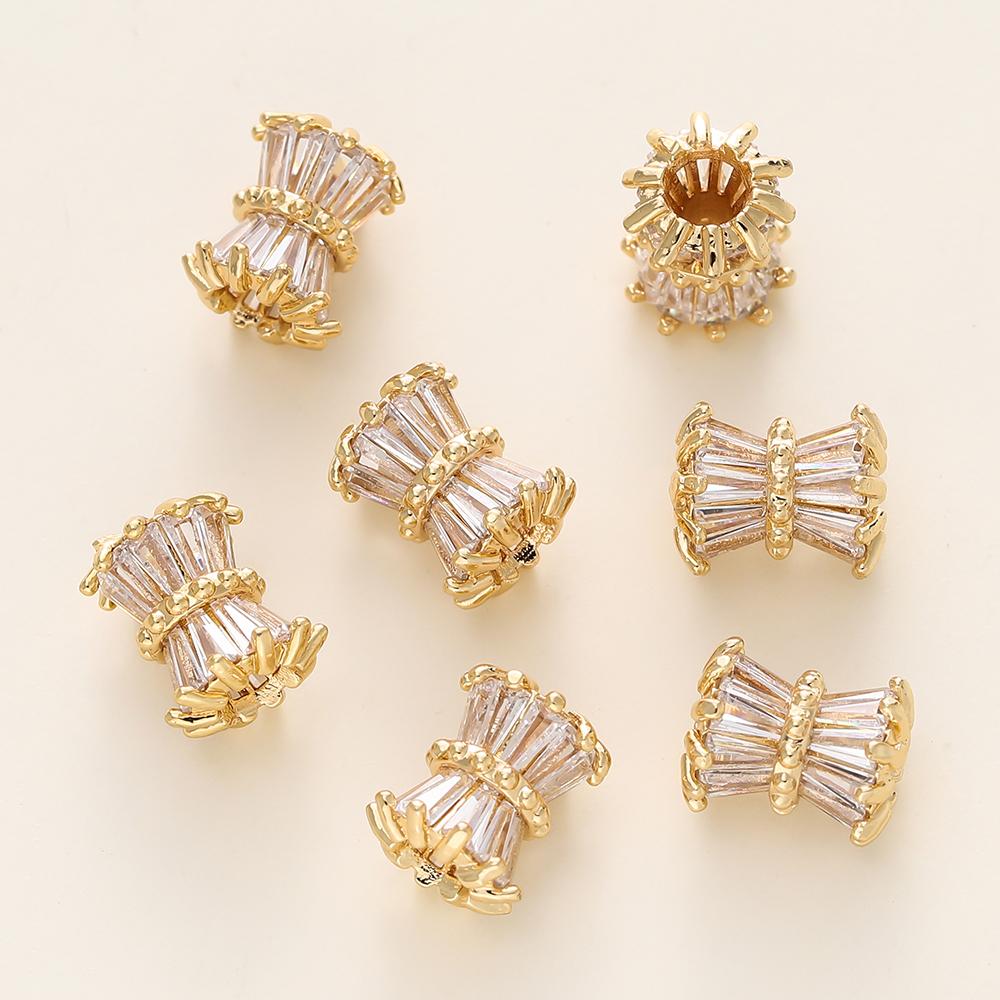 

2pcs/lot 18K Gold Color Plated Brass Big Hole Beads with Zircon for DIY Bracelet Necklace Jewelry Making Accessories