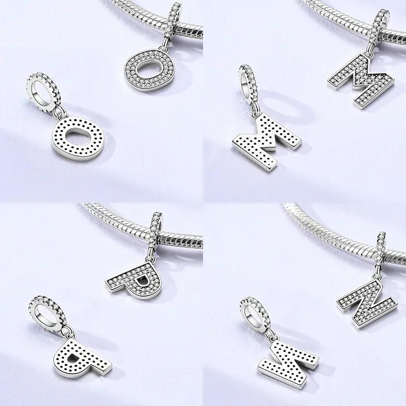 Copper 26 Letters Alphabet Charms Bead Inlaid Shiny Zircon Diy Love Letters Jewelry Gift Fit Original Bracelet For Women