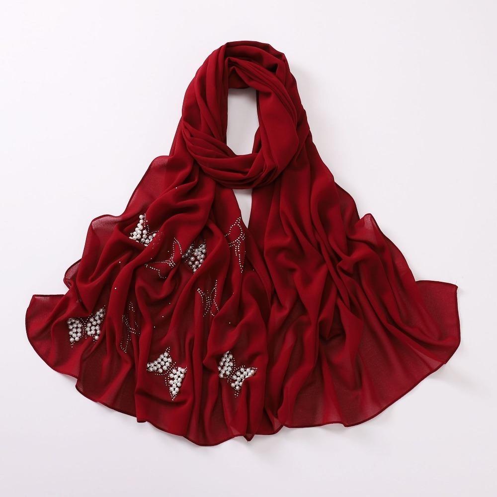 Malaysia Scarf Pearl Silk Headscarf Islamic Clothing Turbans Satin Hijab  For Women
