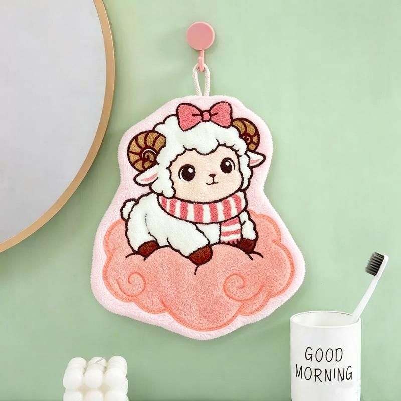 Sheep Shaped Hand Towel Handkerchief Kitchen Towels Super Absorbent Towel Hanging Cleaning Cloth Bathroom Kitchen Accessories