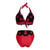 Women's High Waist Sexy Polka Dot Bikini Split With Chest Pads Without Bra Swimsuit