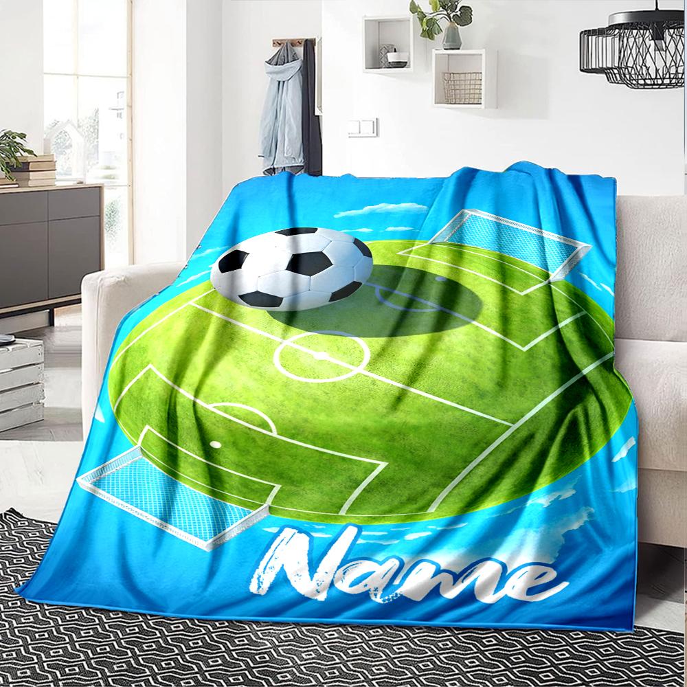 Custom Name Soccer Theme Printed Blanket - Perfect for Couch, Bed, Travel & Outdoor Use | Machine Washable, Cozy & Durable.