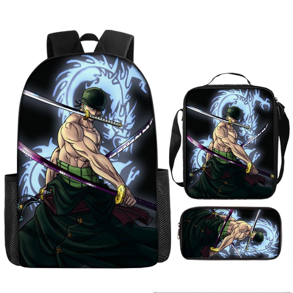 One Piece Cartoon Anime Rucksack Leichte Ergonomische Schultasche für Grundschüler Umhängetasche Federmäppchen Set