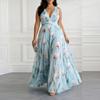 Women's Spring New, European and American Dresses, Temperament Printed Waist V-neck Dresses