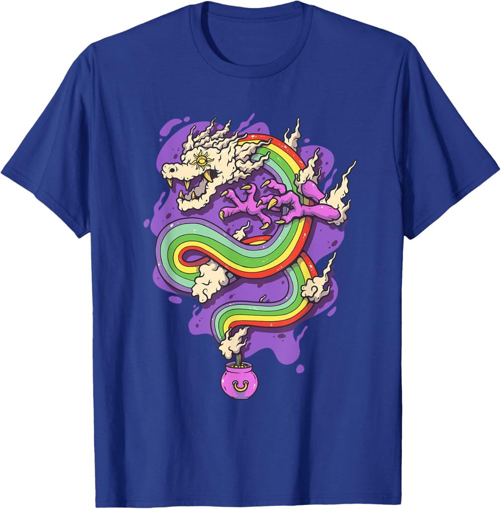 Rainbow Dragon Pot Magic Potion Graphic Tee Casual Cotton T-Shirt For Men Summer