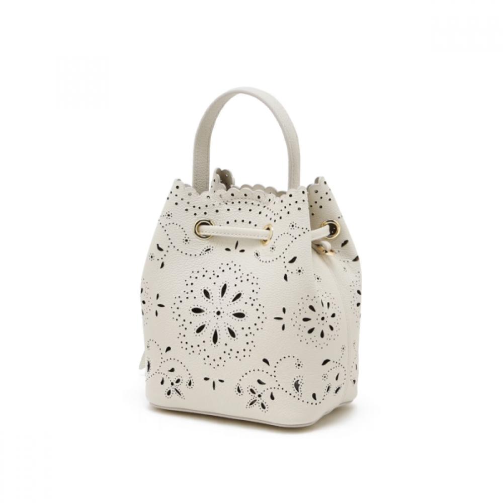 Daks Ivory Leather Mini Tote Bag Crossbody Misty Leaf Punching Dcwa6e600iv