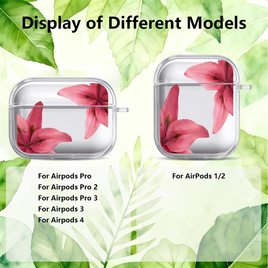 Case For Airpods Pro2 2 1 Pro3 4 3 Pro Clear Earphone Cases Cover Red Lily Flower Pattern