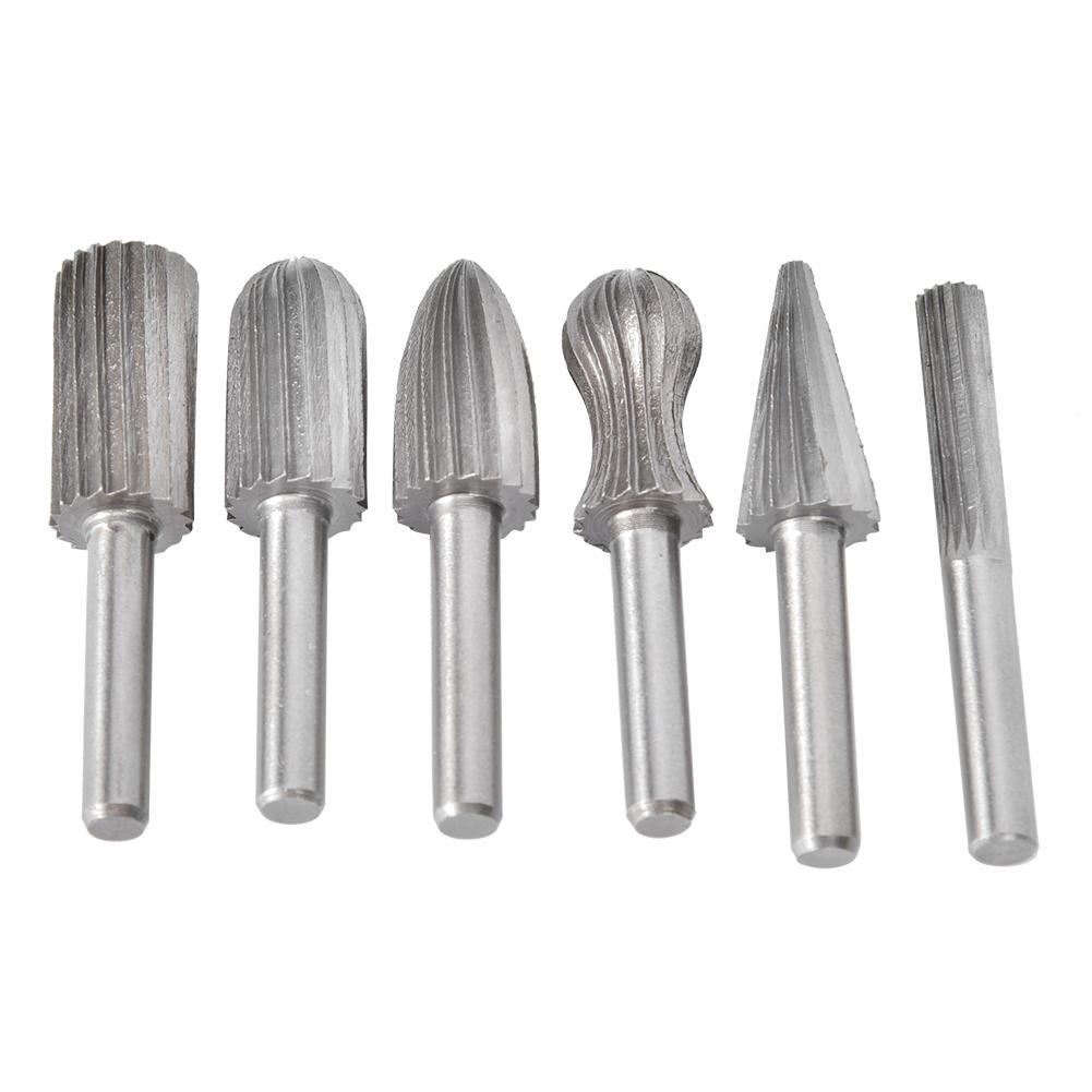 6pcs Rotate Grinding File Bearing Steel Rotating Drilling File Bits Engraving KnifeGray