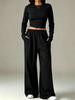 1116 European and American solid color casual knitted suit round neck tight short top drawstring loose mopping wide-leg pants