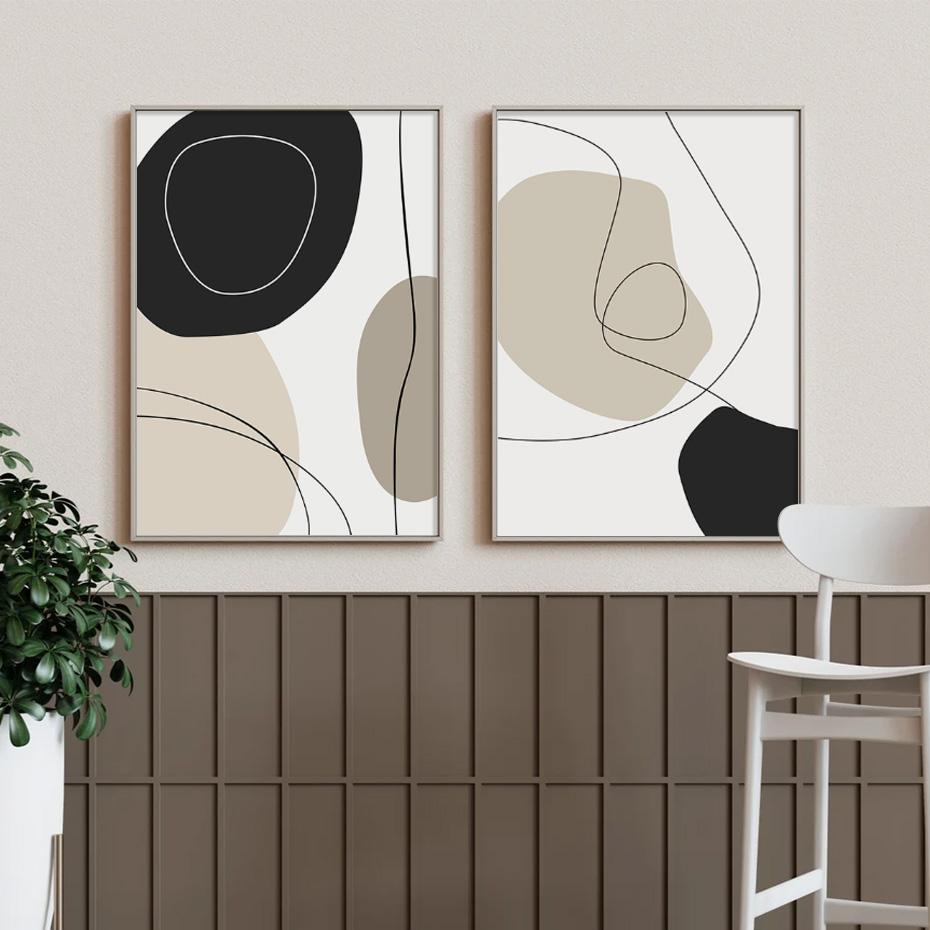 Boho Geometric Line Black Beige Posters Abstract Wall Art Canvas Painting Print Picture for Living Room Interior Home Decoration