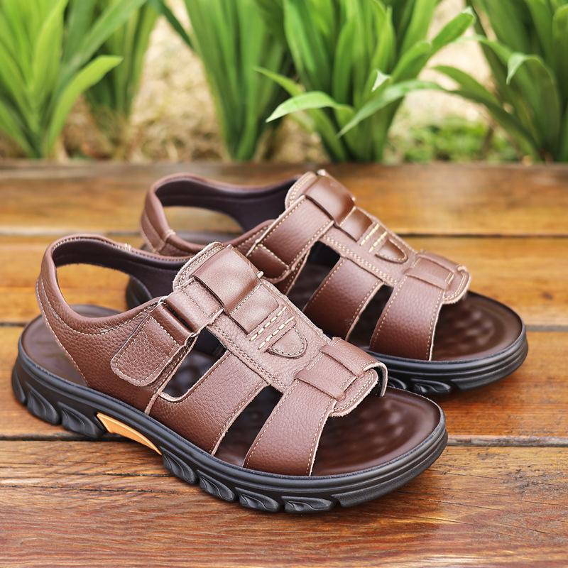 Large Size Sandals Men's 2025 Summer New Beach Shoes Men's Leather Non-slip Casual Shoes