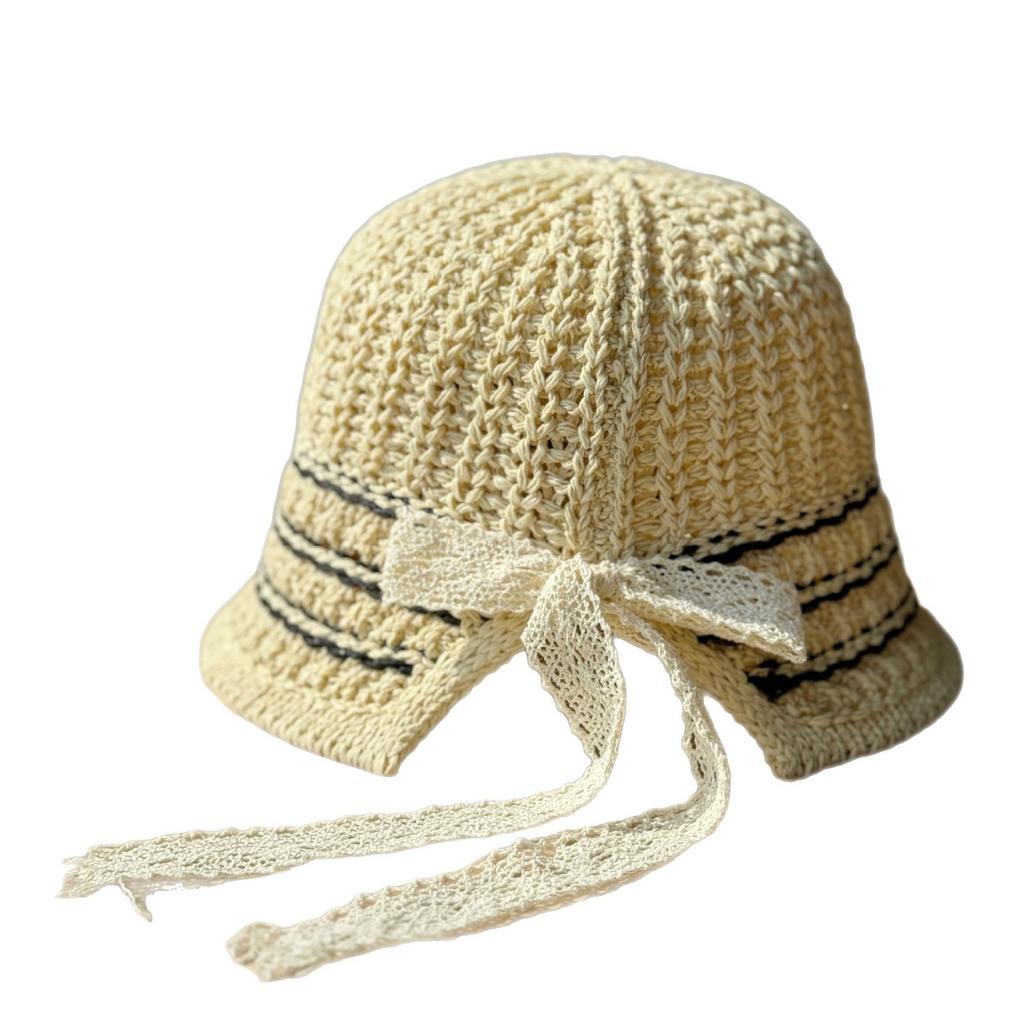 Korean-style thin woven stylish fisherman hat for women, spring and summer, face-slimming, casual and versatile, hollow-out knitted bucket hat