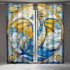 2pcs Decorative CurtainsWestern Dragon Drapes   Glass Dragon and Abstract Geometric Style for Boys and Girls