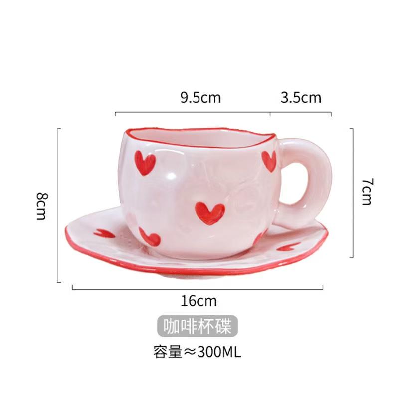 300ML Korean Style Hand Pinched Irregular Ceramic mug Hand-painted Flower Heart Coffee Cup Breakfast Milk Afternoon tea cup Gift