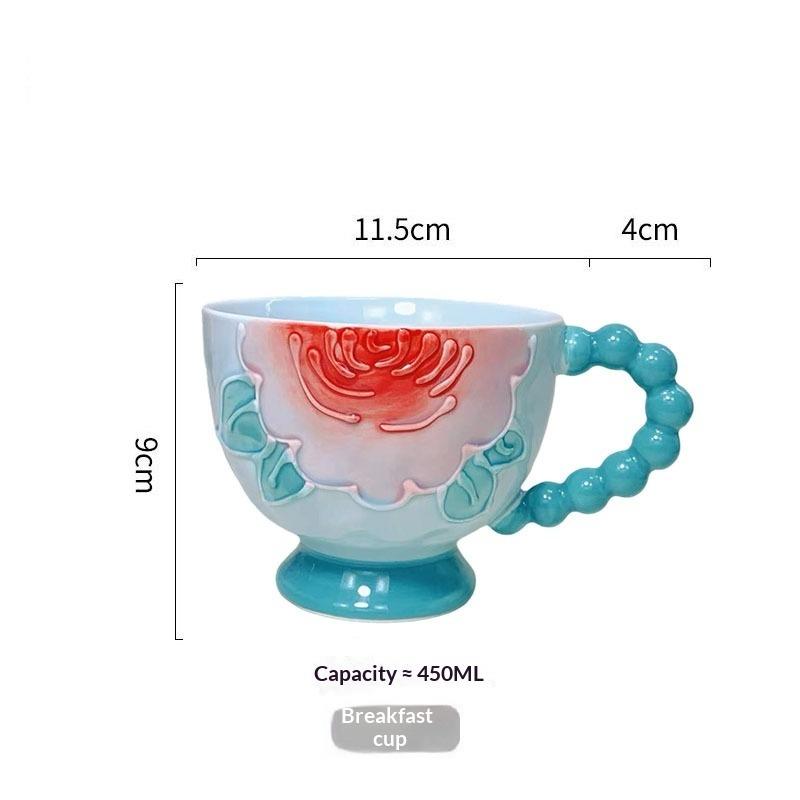 Hand-painted Ceramic Cup Cute Creative Bead Handle Breakfast Cup High Value Large Capacity Milk Oat Cup Drinking Cup
