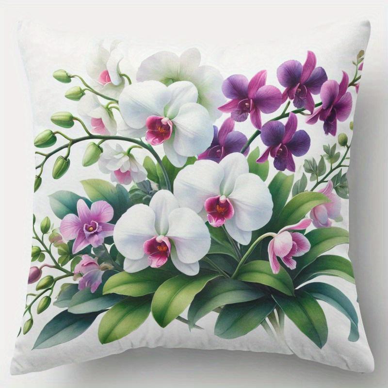 1 Stück Orchideen-Blumen-Thema Gedruckter Kissenbezug für Wurfkissen, Geeignet für Sofa, Schlafzimmer, Wohnzimmer, Schafft Leicht Eine Elegante Atmosphäre