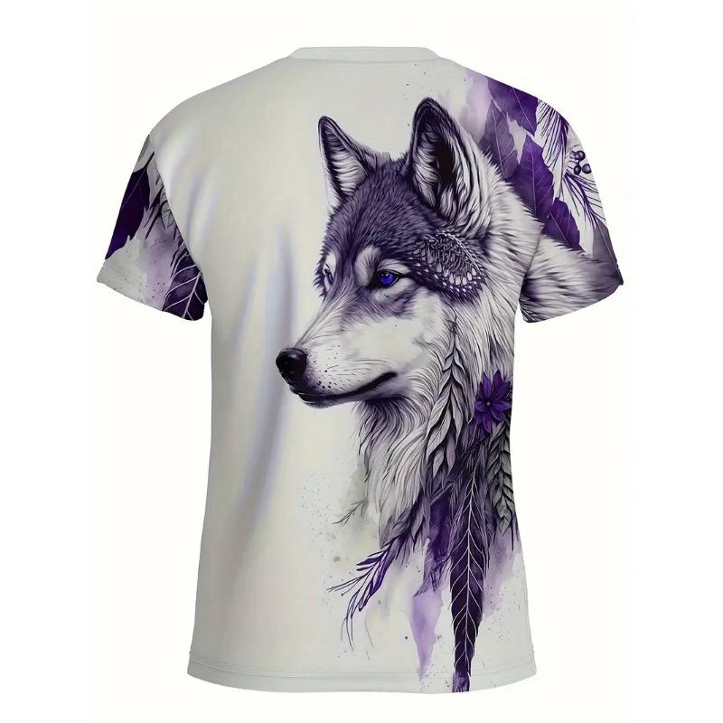Men's 3D Printed T-shirt Casual Round Neck Lightweight Summer Trend Fashionable Versatile Wolf Pattern T-shirt