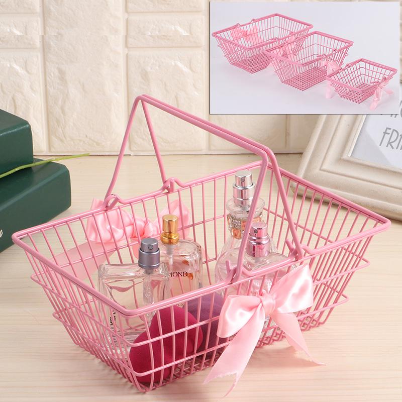 Rack Storage Basket Pink Desktop Finishing Cosmetics Jewelry Container