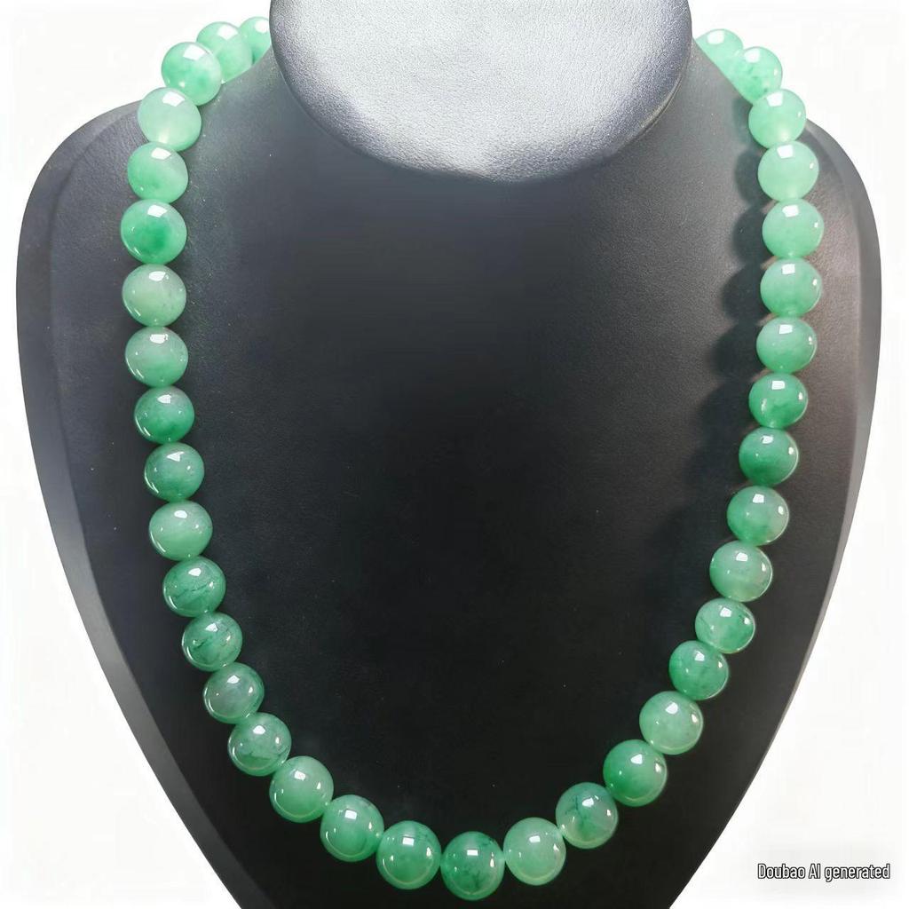 10mm Runde Grüne Perlenkette - Retro Literarische Schlüsselbein Kette für Damen