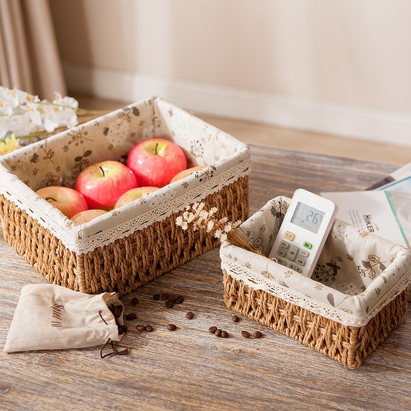 Desktop Storage Basket for Keys, Snacks, Sundries, & Cosmetics - Imitation Rattan Coffee Table Organizer
