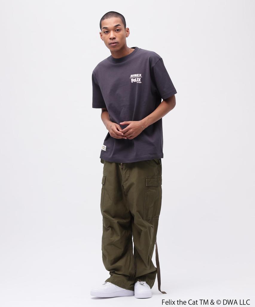 AVIREX FELIX COMICS Short Sleeve Size T-SHIRT, Felix, Men's T-Shirt, 2XL, 410, Charcoal, 783-5134036