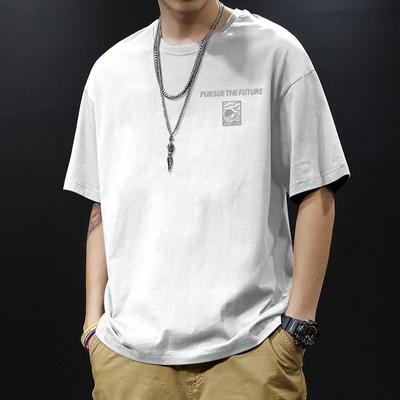 Summer Pure Cotton Short Sleeved Printed T-shirt Men's Loose Round Neck Men's Top Base Shirt Trend Top