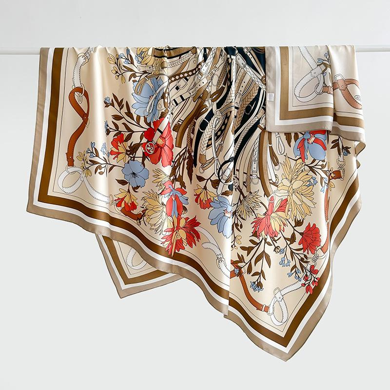 Vintage high-end women's light luxury fashionable design printed 111 twill square scarf, Korean trendy thin shawl